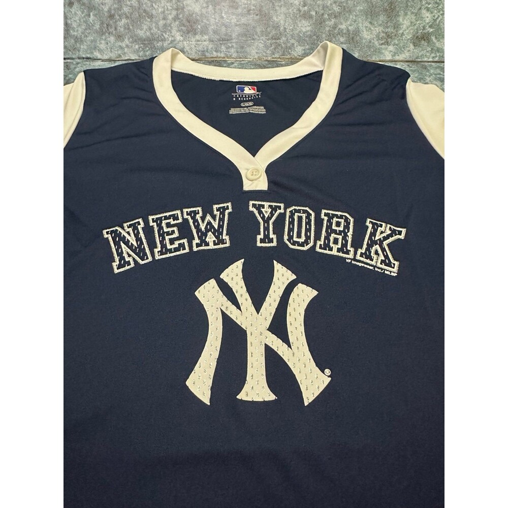 NY Yankees Genuine Merchandise Navy and White MLB Logo Tee L - Picture 4 of 10